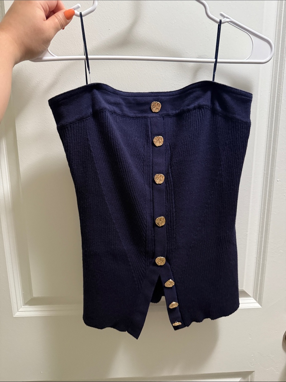 Navy Knit Button-Front Mini Skirt